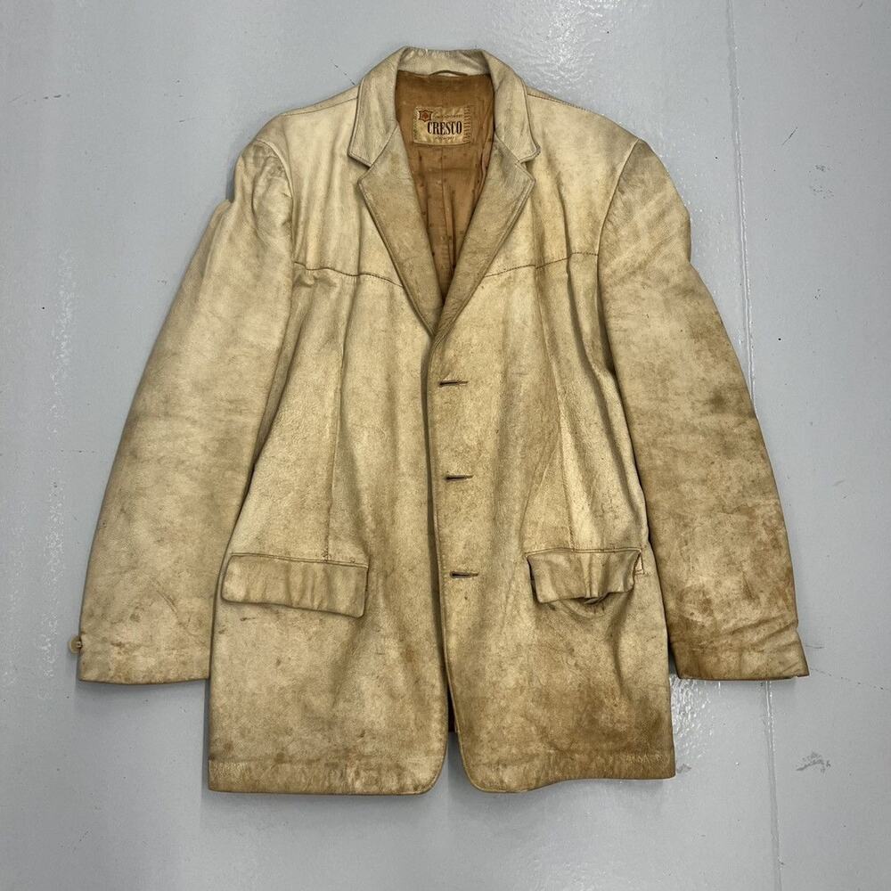 Vintage 60s Cresco Cream Distressed Leather Jacket